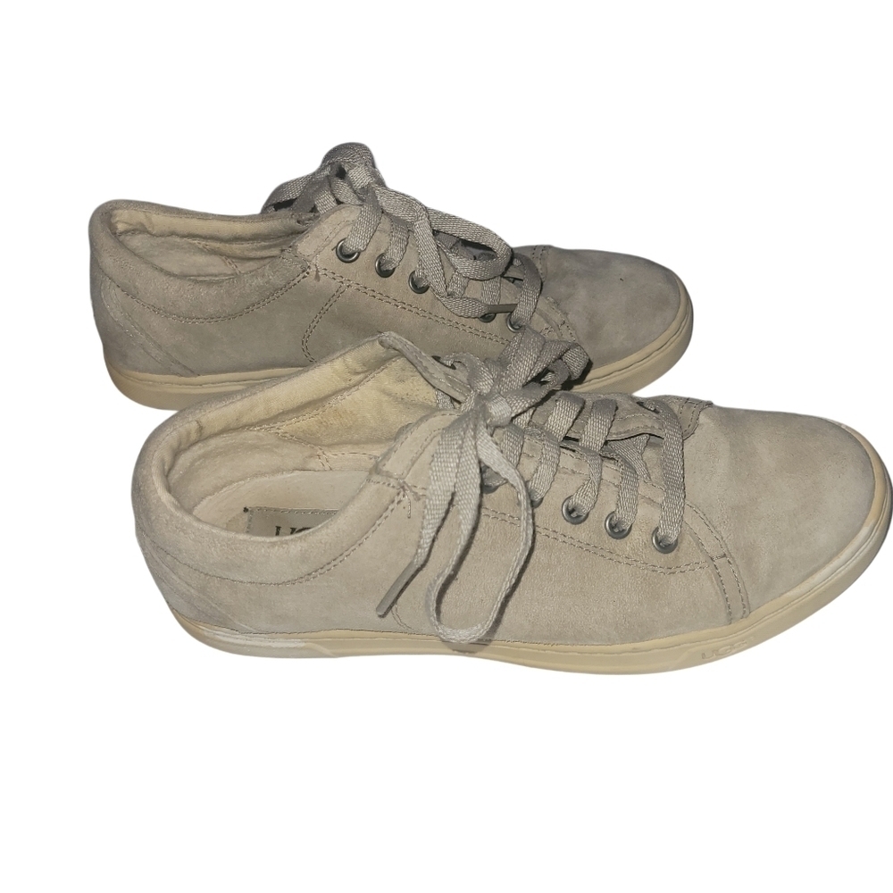 UGG Women's Beige Sneakers Suede Leather Lamb Lined Size 6.5